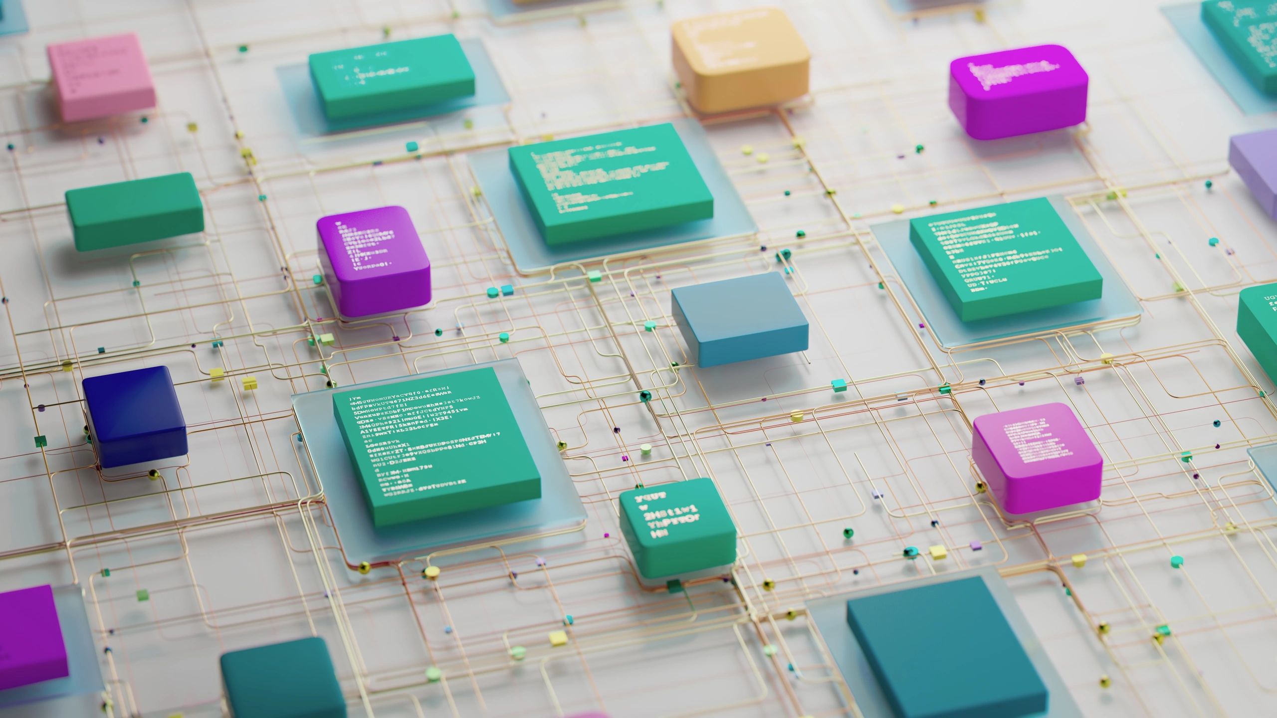 Connected modular blocks representing integrated enterprise systems